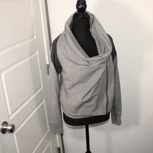 Lululemon Sway Jacket Gray Asymmetric Zipper Cowl Neck Size 8 Thumbholes